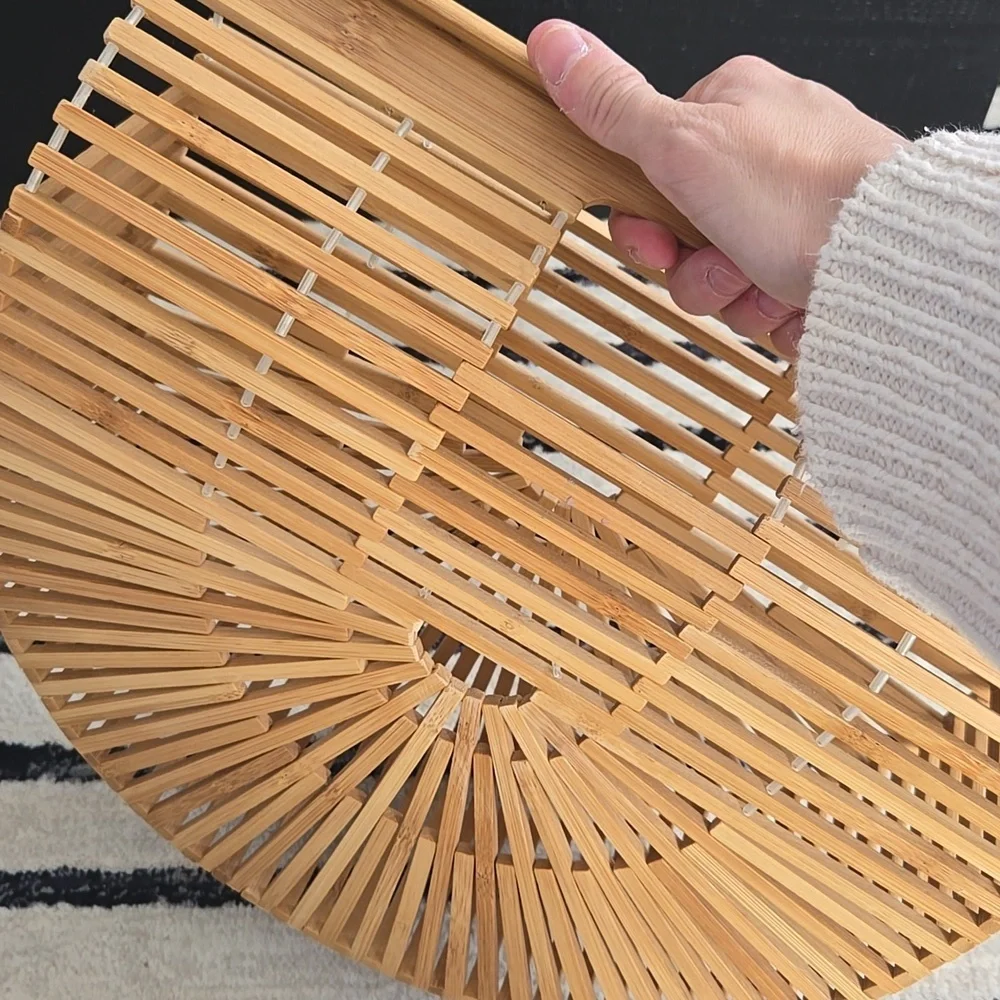 Ark Wooden Half-Moon Bag, Top Handle, Chic Casual, IYKYK, Scandinavian Chic, EUC